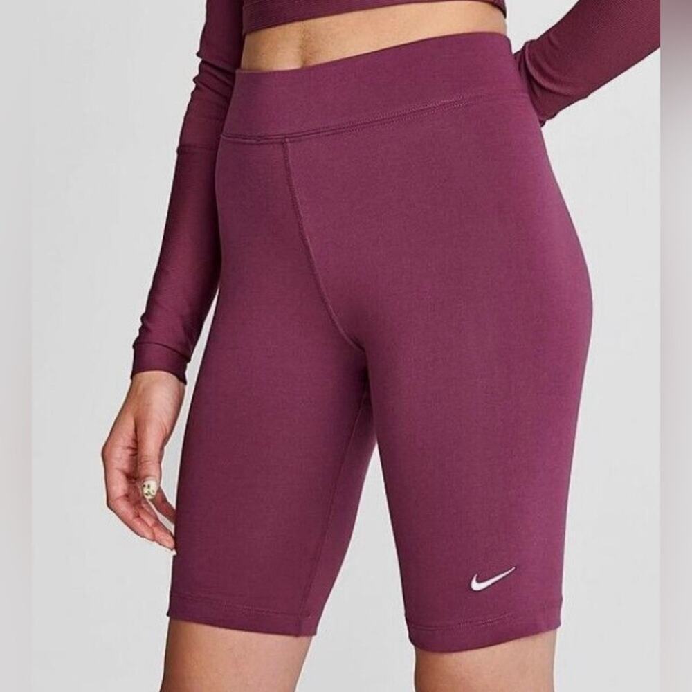 Nike Sportswear Essentials Burgundy Cotton Blend Mid Rise Bike Shorts XS